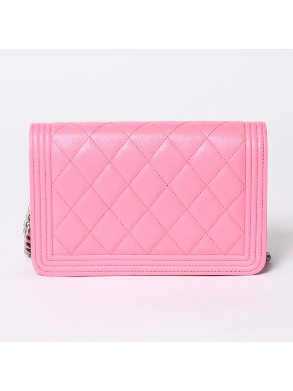 Chanel Boy Chain Wallet CC Logo Caviar Leather Pink Shoulder Bag